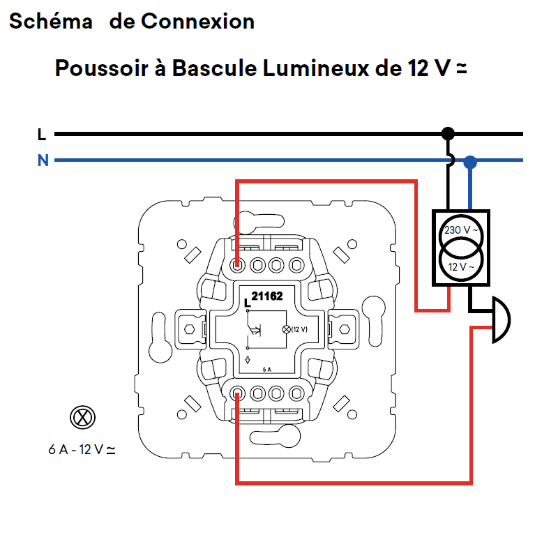 21162 Poussoir à bascule lumineux 12V