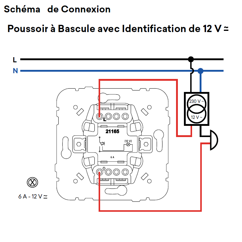 21165 Poussoir à bascule avec indentification 12V