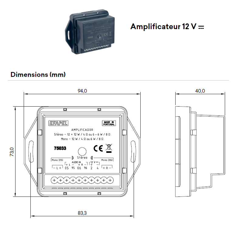 Amplificateur 75033 Dimensions
