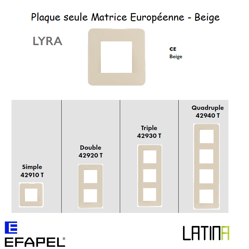 Plaque LYRA matrice européenne 42910TCE 42920TCE 42930TCE 42940TCE BEIGE
