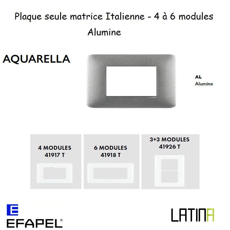 Plaque aquarella matrice italienne 4 ou 6 modules 41917TAL 42918TAL 42926TAL Alumine