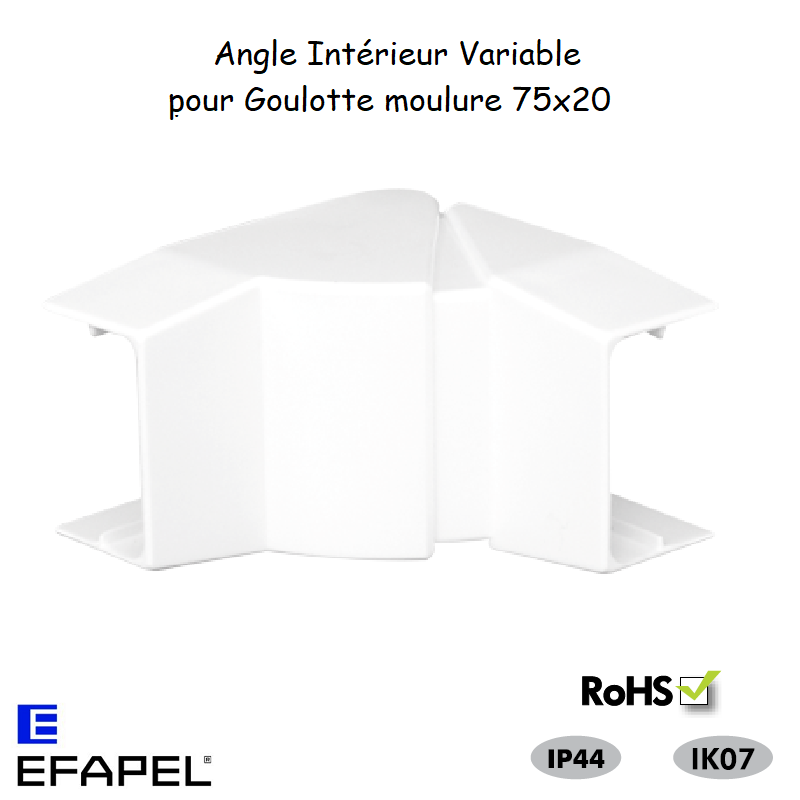 Angle Intérieur variable pour goulotte série 10 Moulures 75x20 10142ABR