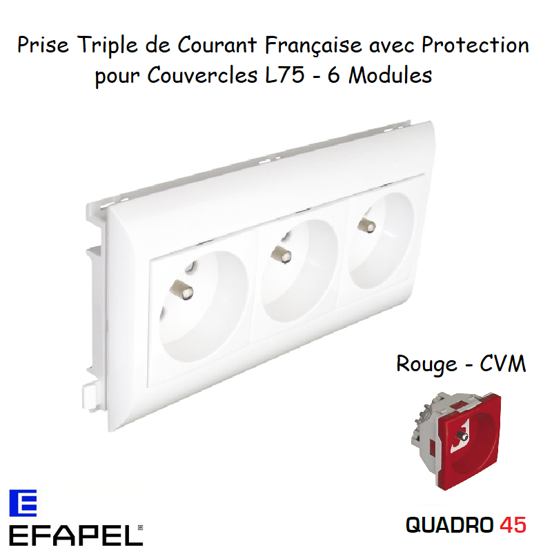 Prise de courant française triple inclinée 45° 6 modules Quadro 45267CVM Rouge