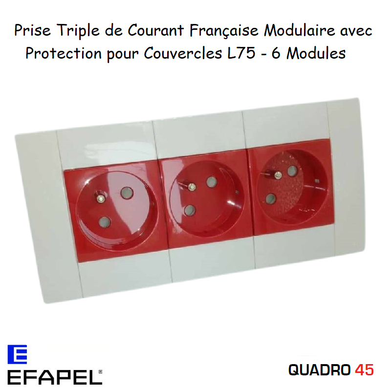 Prise de courant française modulaire triple inclinée 45° 6 modules Quadro 45247CVM Rouge