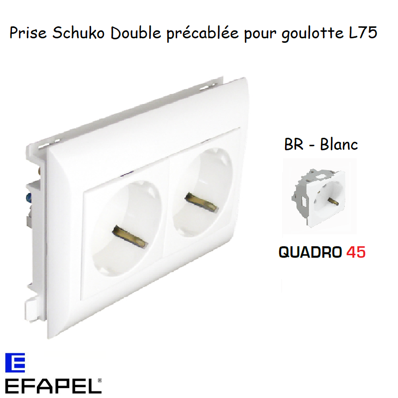 Prise de courant schuko double inclinée 45° 6 modules Quadro 45262CBR
