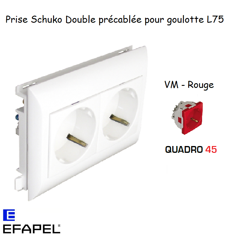 Prise de courant schuko double inclinée 45° 6 modules Quadro 45262CVM