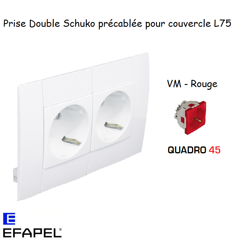 Prise de courant schuko modulaire double inclinée 45° 4 modules Quadro 45240CVM