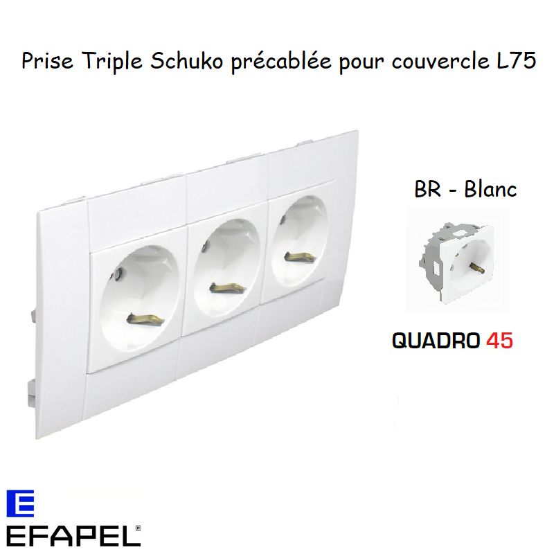 Prise de courant schuko modulaire triple inclinée 45° 6 modules Quadro 45242CBR