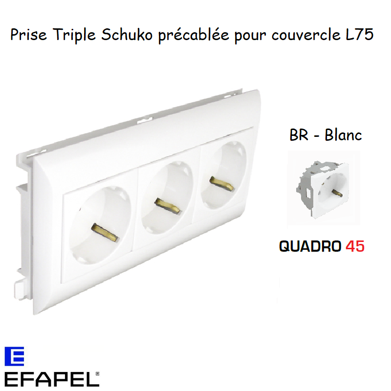 Prise de courant schuko triple inclinée 45° 6 modules Quadro 45266CBR