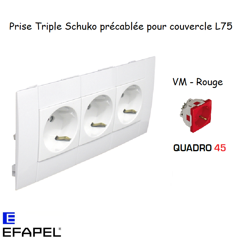 Prise de courant schuko modulaire triple inclinée 45° 6 modules Quadro 45242CVM