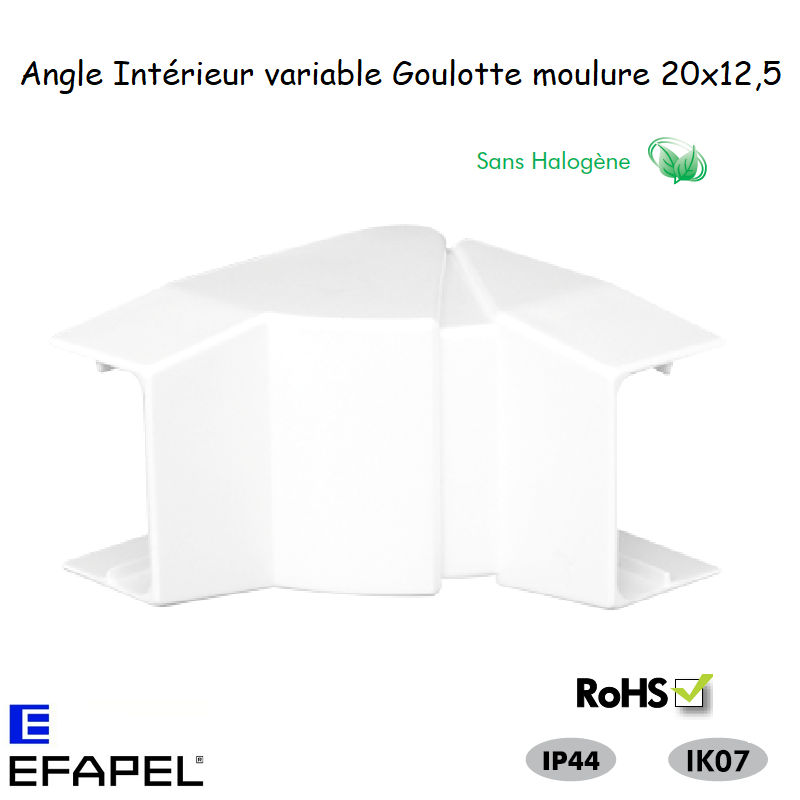 Angle Intérieur variable pour goulotte série 10 Moulures sans halogènes 20x12,5 10032GBR