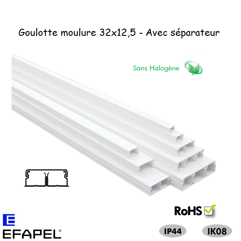 Goulotte moulure 32x12,5 avec séparateur sans halogènes 10410HBR