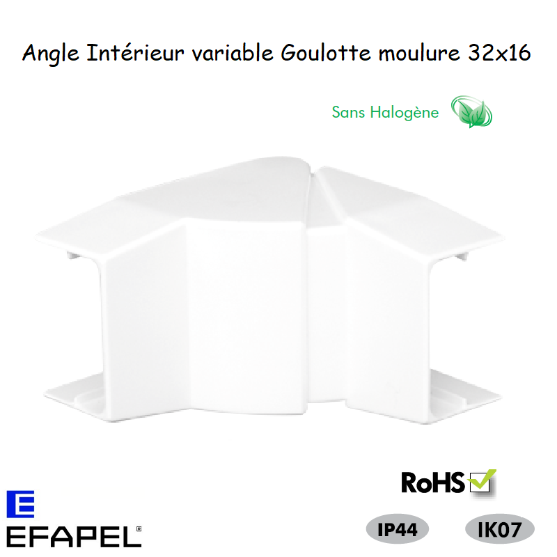 Angle Intérieur variable pour goulotte série 10 Moulures sans halogènes 32x16 10042GBR