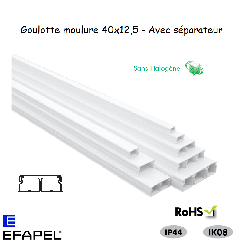 Goulotte moulure 40x12,5 avec séparateur sans halogènes 10050HBR