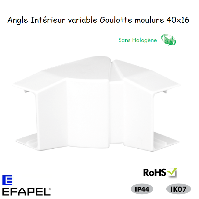 Angle Intérieur variable pour goulotte série 10 Moulures sans halogènes 40x16 10062GBR