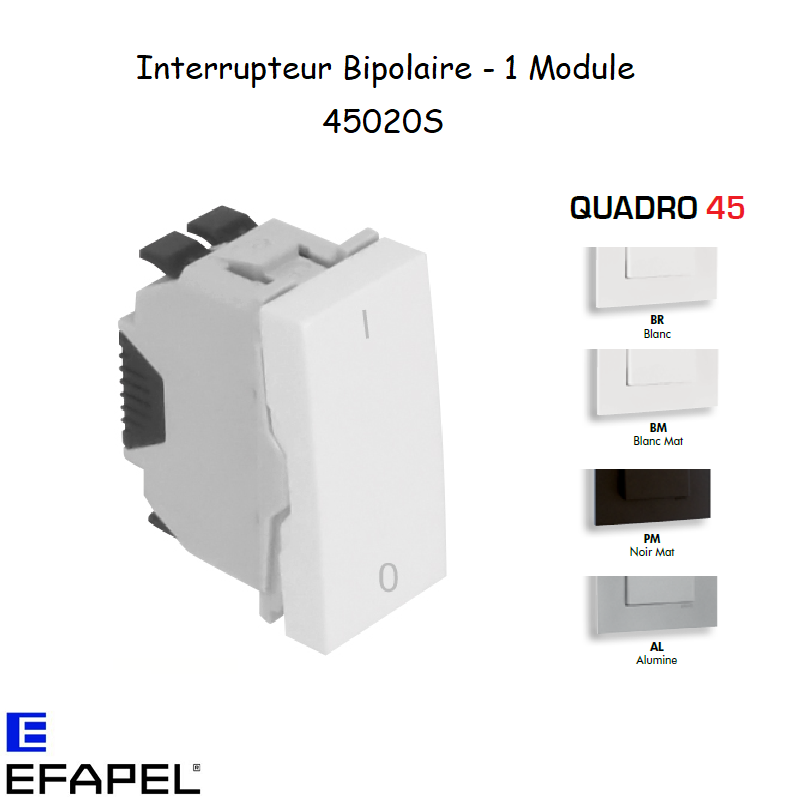 Interrupteur Bipolaire 1 module Quadro 45020S