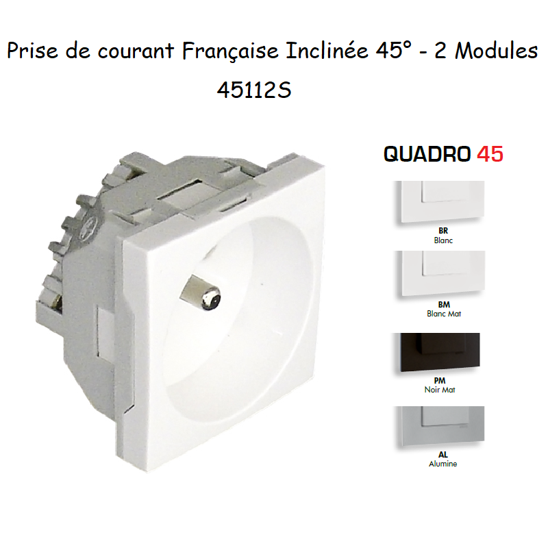 Prise de courant française inclinée 45° 2 modules Quadro 45112S