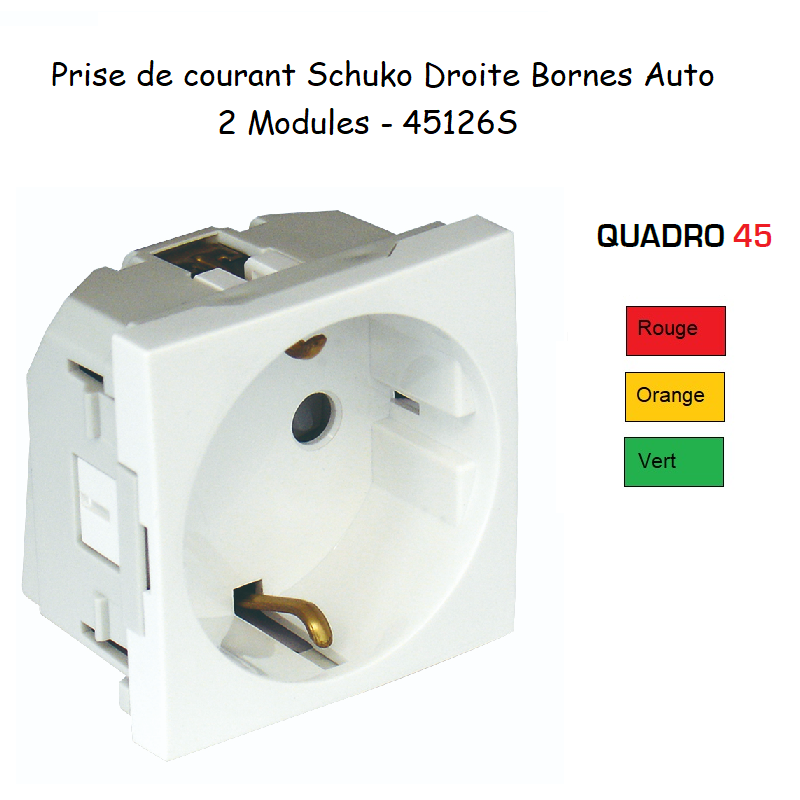 Prise de courant schuko 2 modules Quadro 45126S rouge orange vert