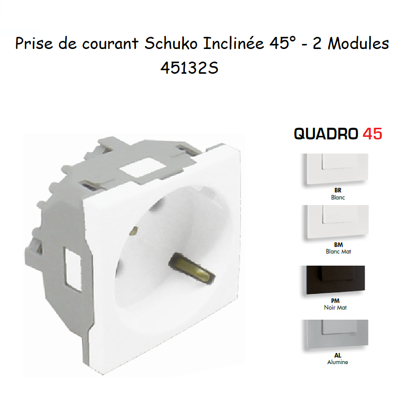 Prise de courant schuko inclinée 45° 2 modules Quadro 45132S