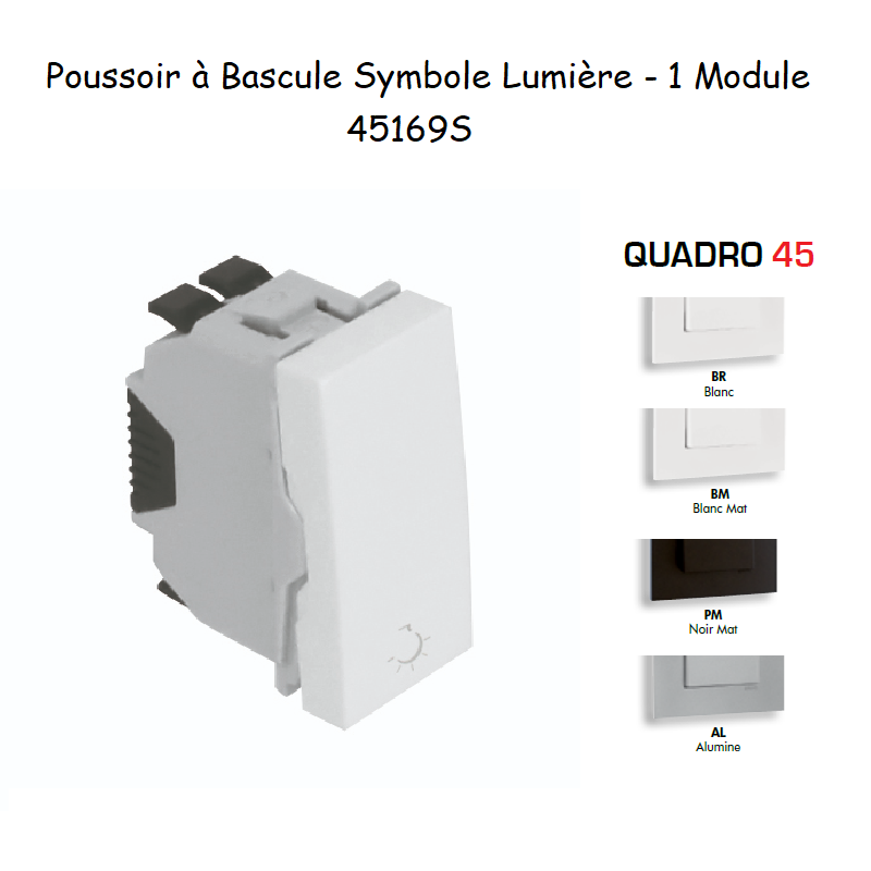 Poussoir à bascule avec symbole lumière 1 module Quadro 45169S
