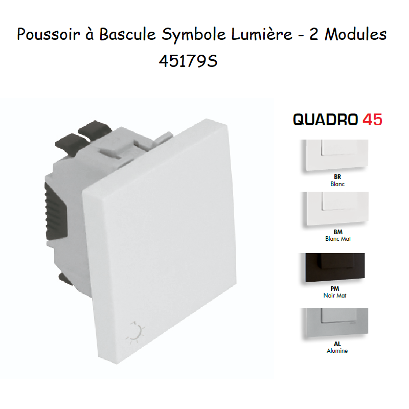Poussoir à bascule avec symbole lumière 2 modules Quadro 45179S