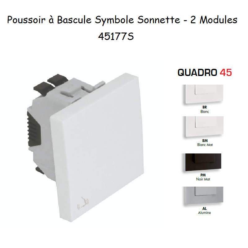 Poussoir à bascule avec symbole sonnette 2 modules Quadro 45177S
