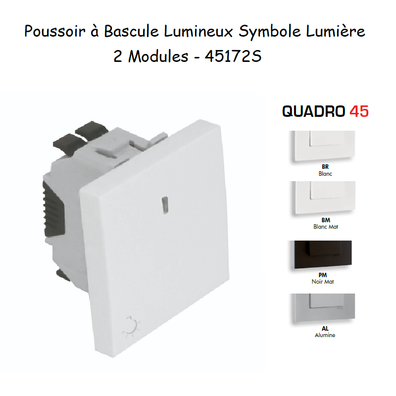 Poussoir à bascule lumineux avec symbole lumière 2 modules Quadro 45172S