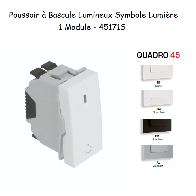 Poussoir à bascule lumineux avec symbole lumière 1 module Quadro 45171S