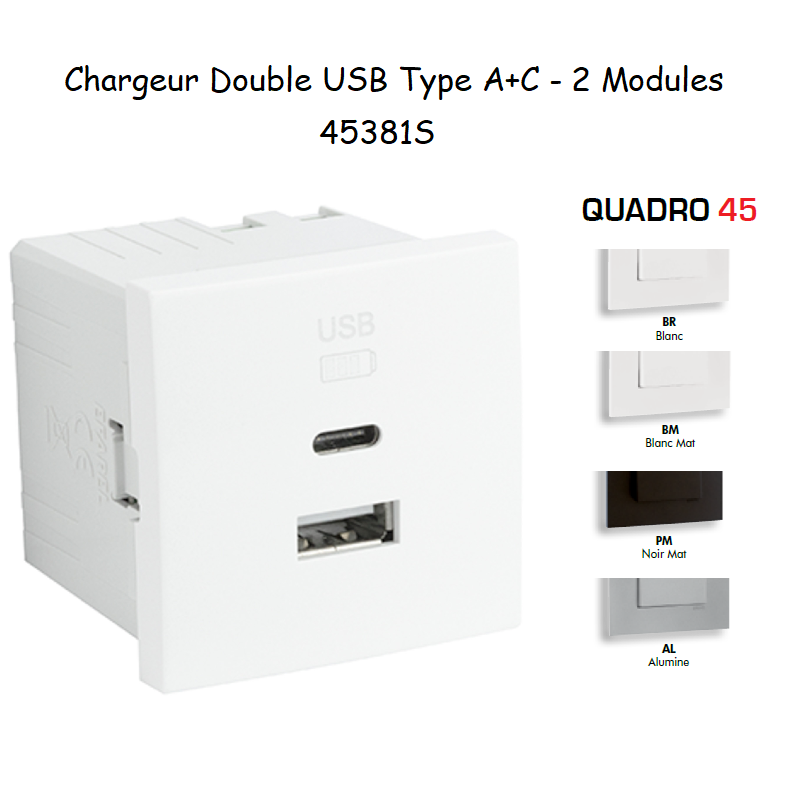 Chargeur Double USB Type A + Type C - 2 Modules 45381S