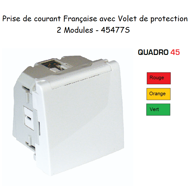 Prise de courant française avec volet droite 90° 2 modules Quadro 45477S ROV