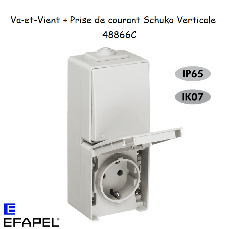 Va-et-vient et Prise de corant schuko avec protection verticale Etanche 48 EFAPEL 48866CCZ