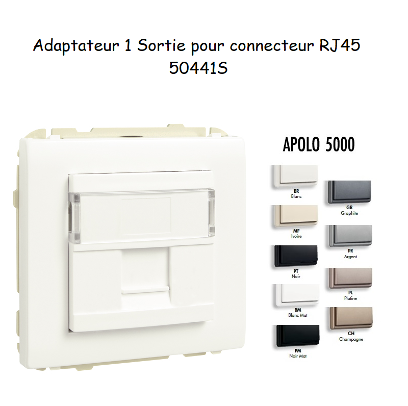 Adaptateur avec 1 module 1 sortie pour connecteur RJ45 Apolo 50441S
