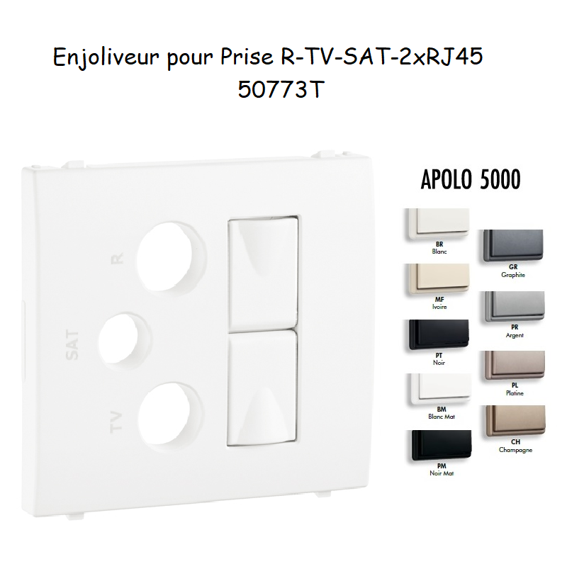 Enjoliveur pour prise mixte R-TV-SAT-2xRJ45 Apolo5000 50773T