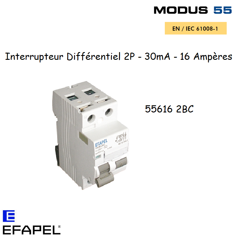 Interrupteur Différentiel 2P 30mA 16A - 55616 2BC
