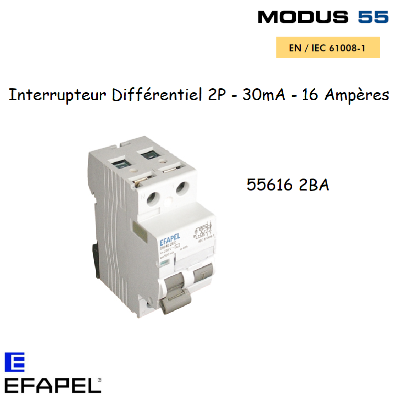 Interrupteur Différentiel 2P 30mA 16A - 55616 2BA