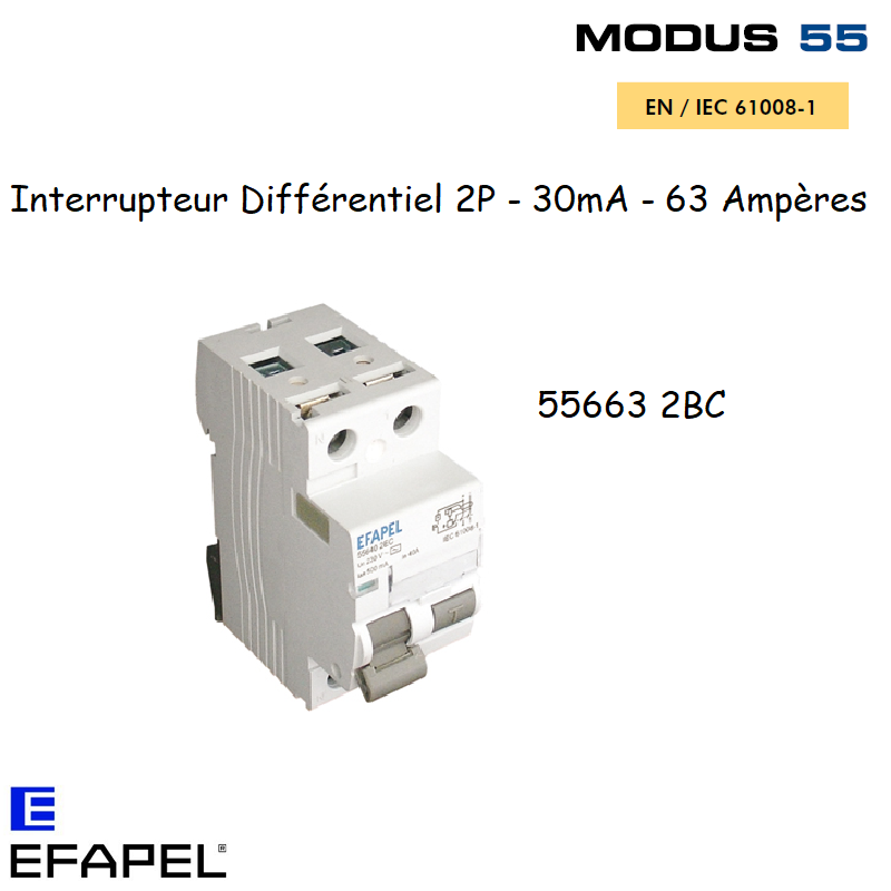 Interrupteur Différentiel 2P 30mA 63A - 55663 2BC