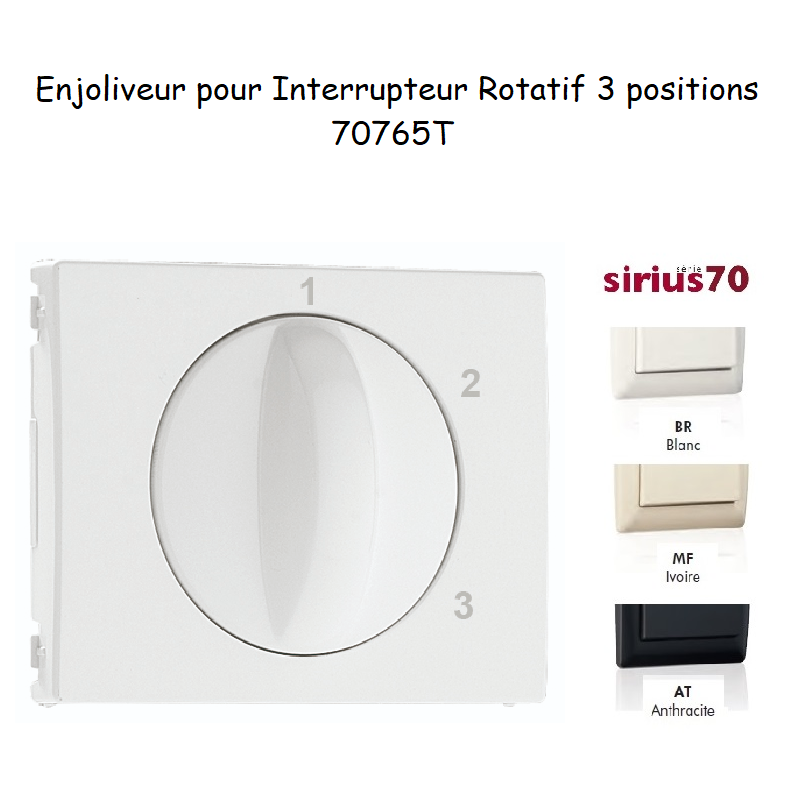 Enjoliveur pour interrupteur rotatif 3 positions Sirius70765T