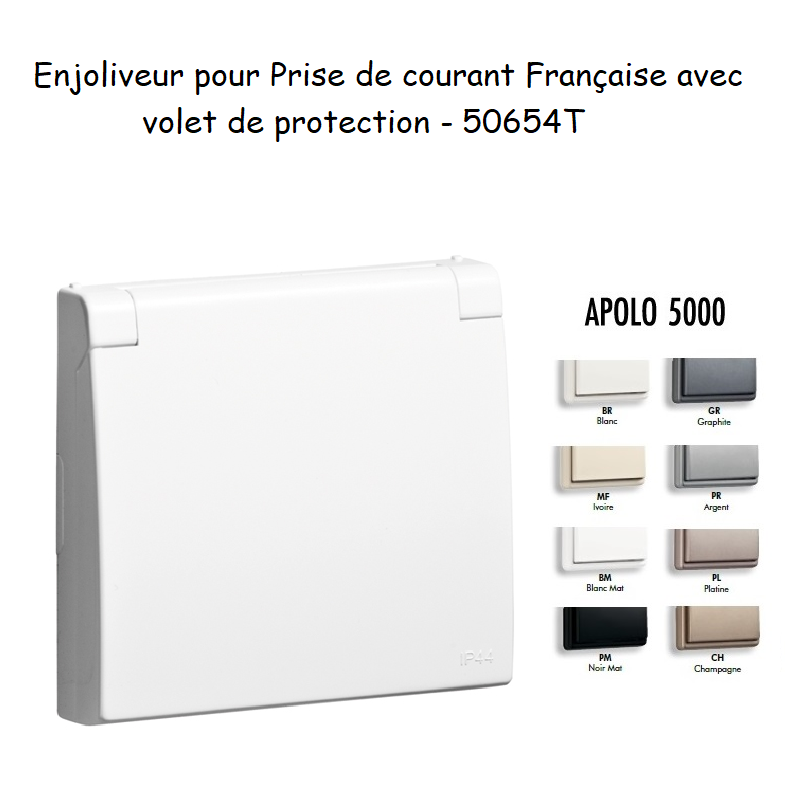 Enjoliveur pour prise de courant Française avec volet de protection APOLO5000 50654T