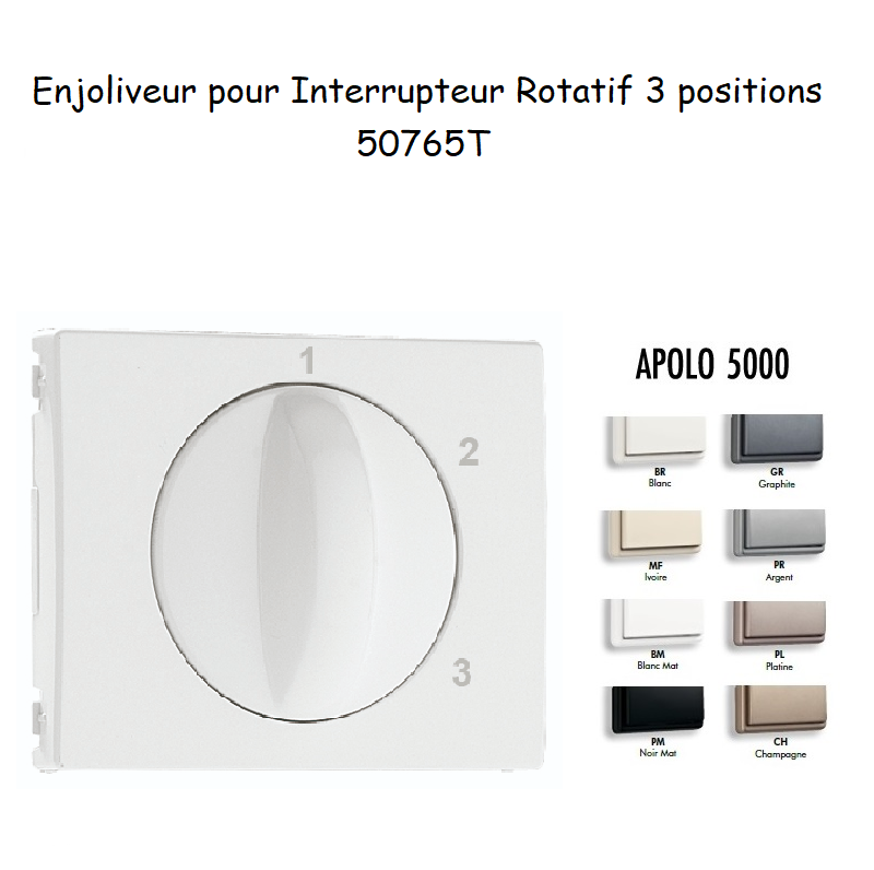 Enjoliveur pour Interrupteur rotatif 3 positions Apolo 50765T