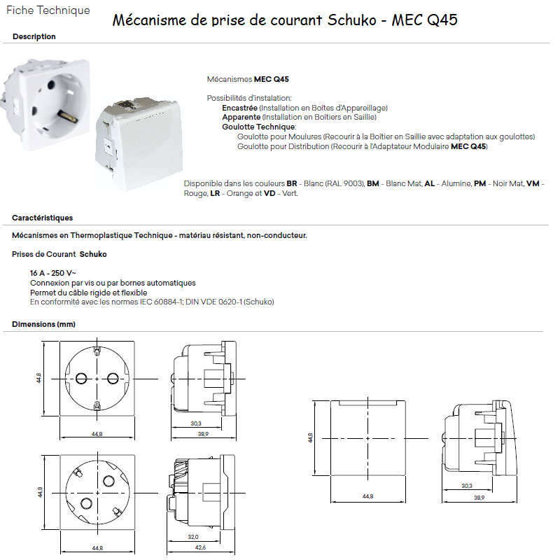 Prise de courant schuko MEC Q45