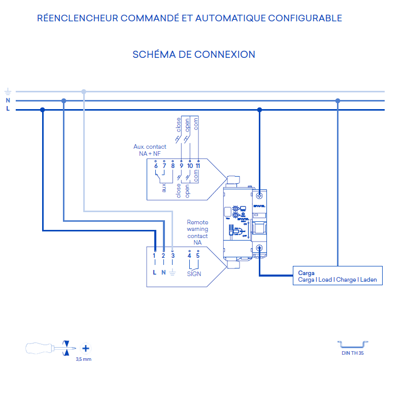 Réenclencheur commandé et automatique configurable 55014 schéma de connexion