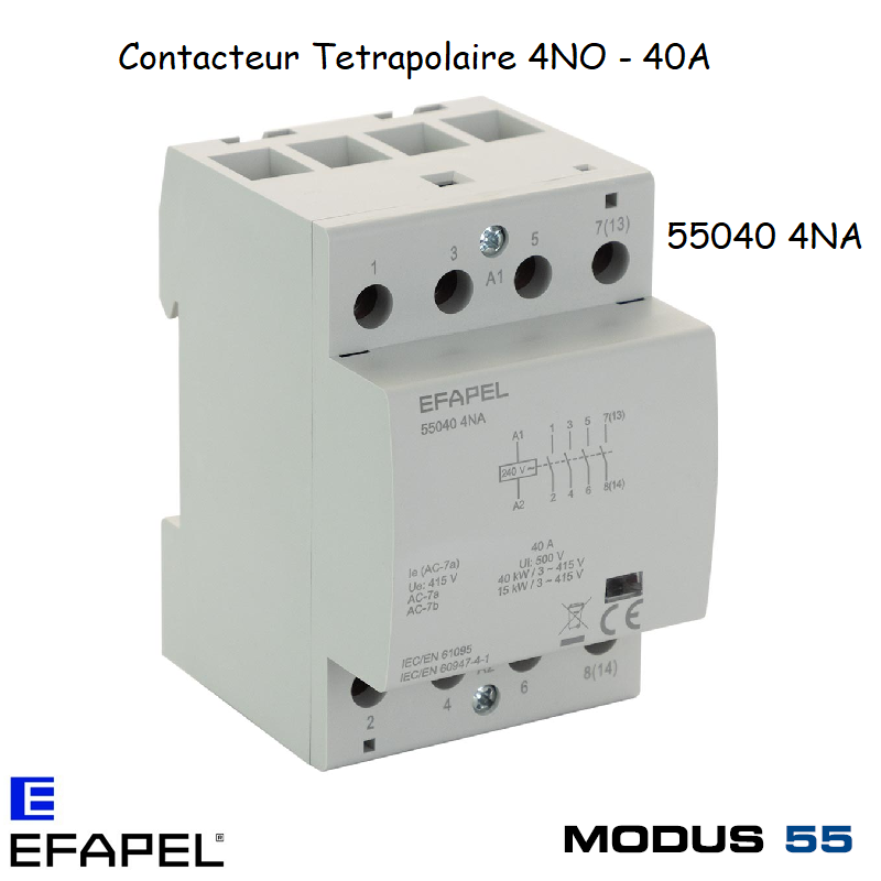 Contacteur Tétrapolaire 40A 4NO - 55040-4NA