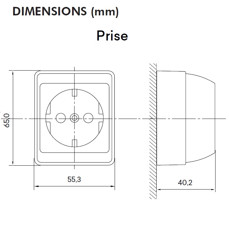 Dimensions Prise de courant série3700 efapel