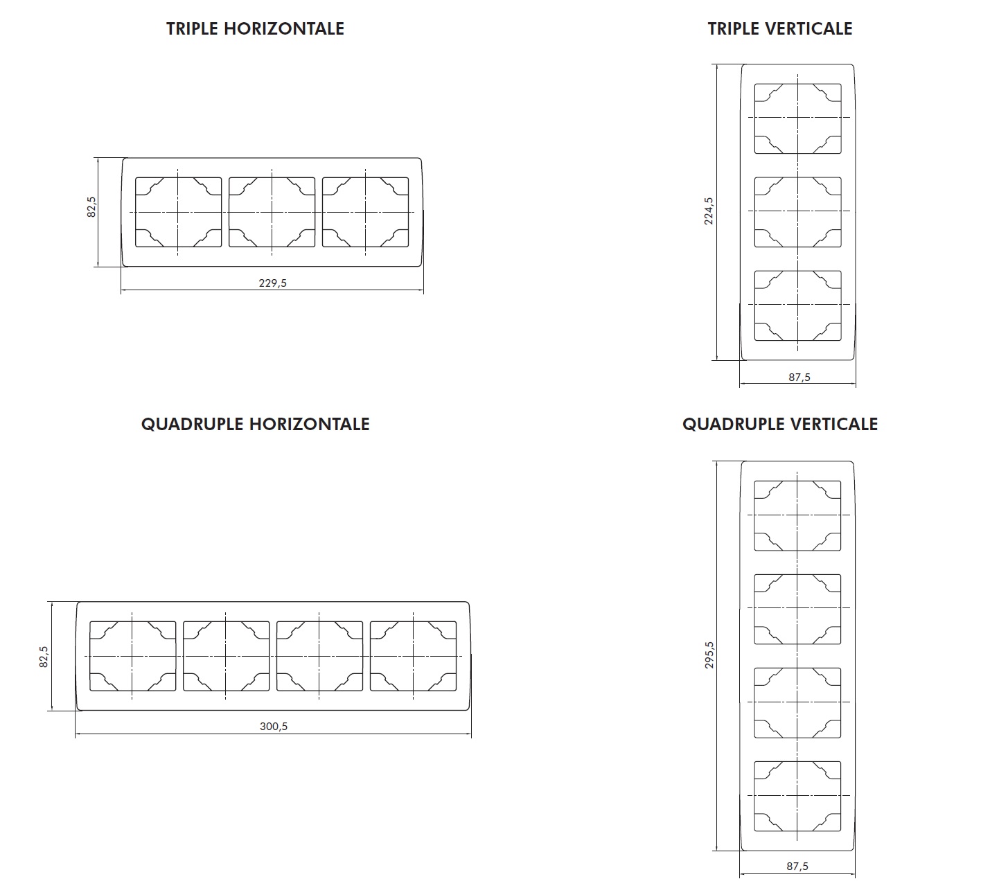 Dimensions plaques triple et quadruple sirius70