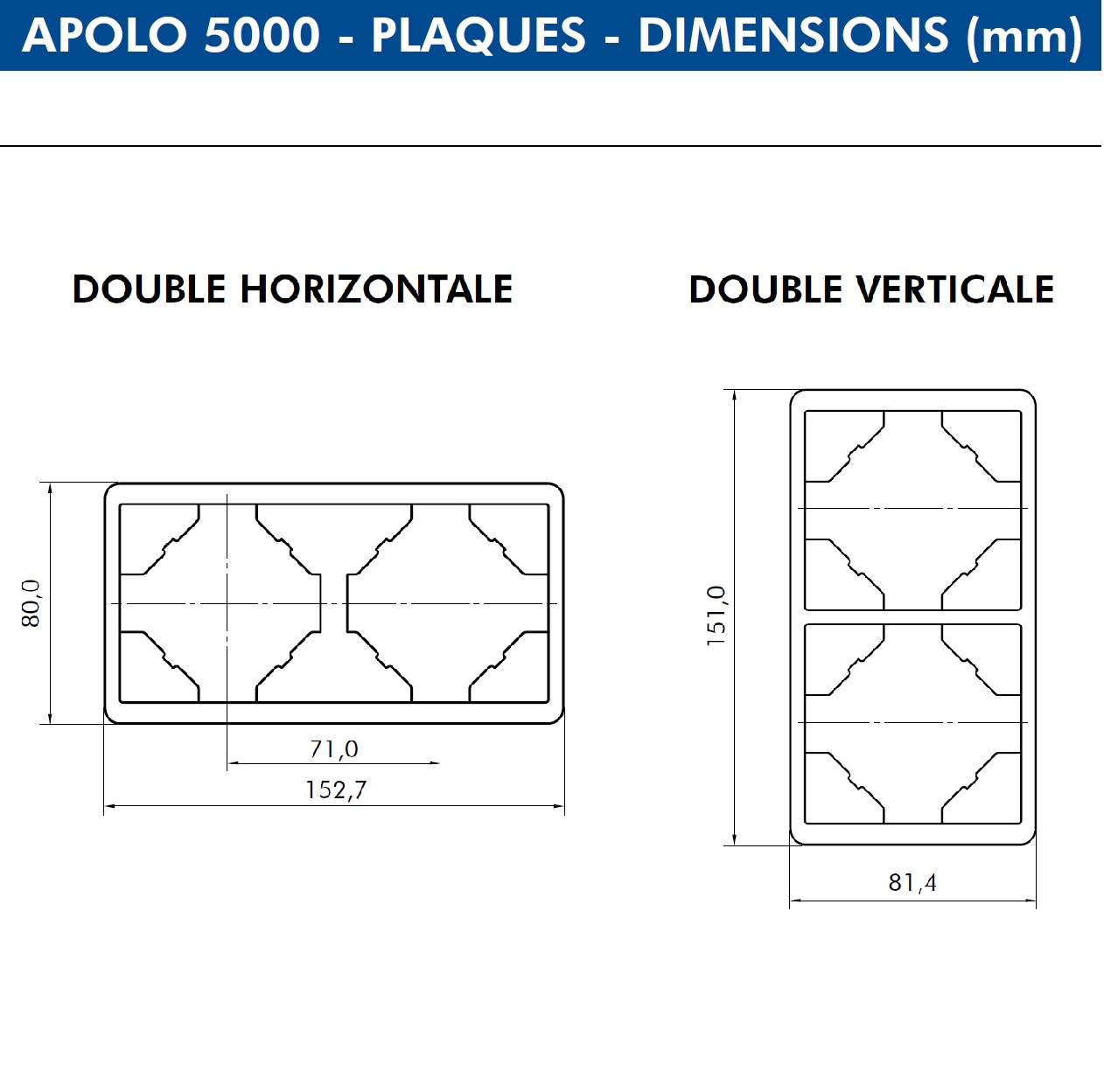 Dimensions plaque double APOLO