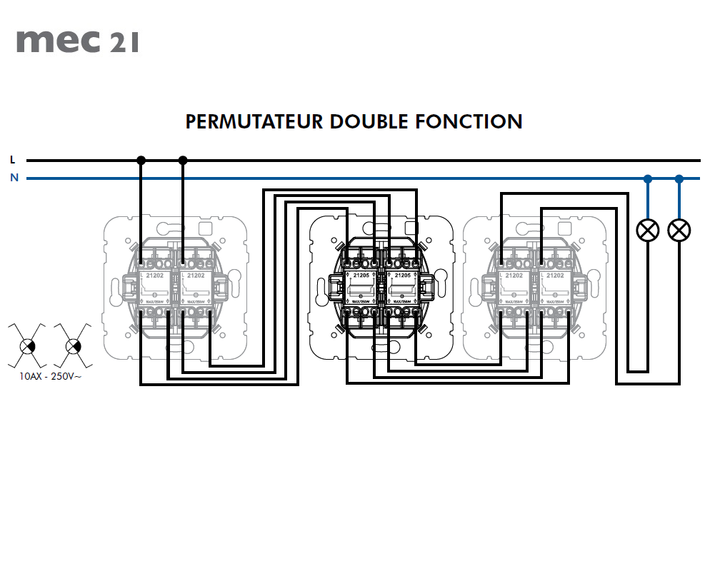 Mécanisme Permutateur Double Lumineux - 21205 schéma