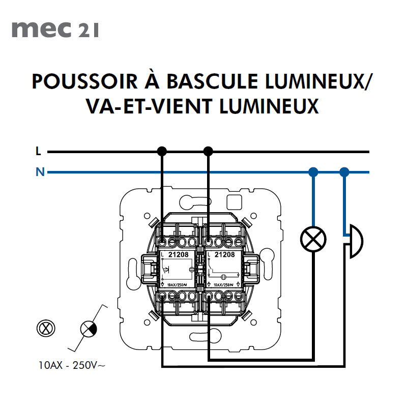 Mécanisme Poussoir-Va-et-VientLumineux - 21209 schéma