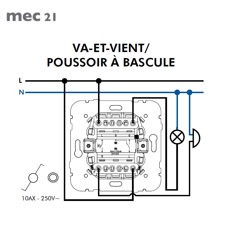 Mécanisme Poussoir-Va-et-Vient - 21158 schéma