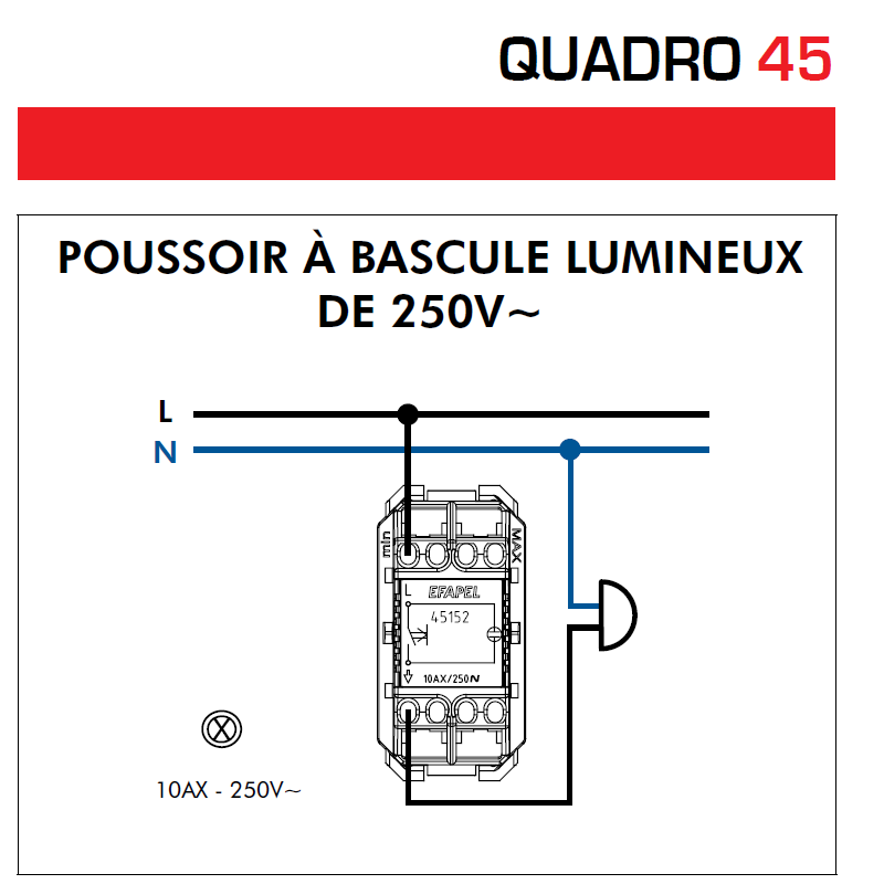 Poussoir à Bascule Lumineux Quadro 45152S 45160S Schéma