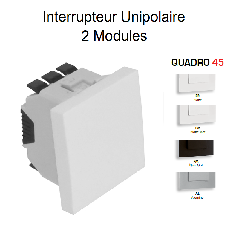 Interrupteur Unipolaire Semi Assemblé QUADRO45 - 2 Modules
